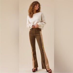 Multi-Tone Corduroy patchwork bell bottom stretchy Pants